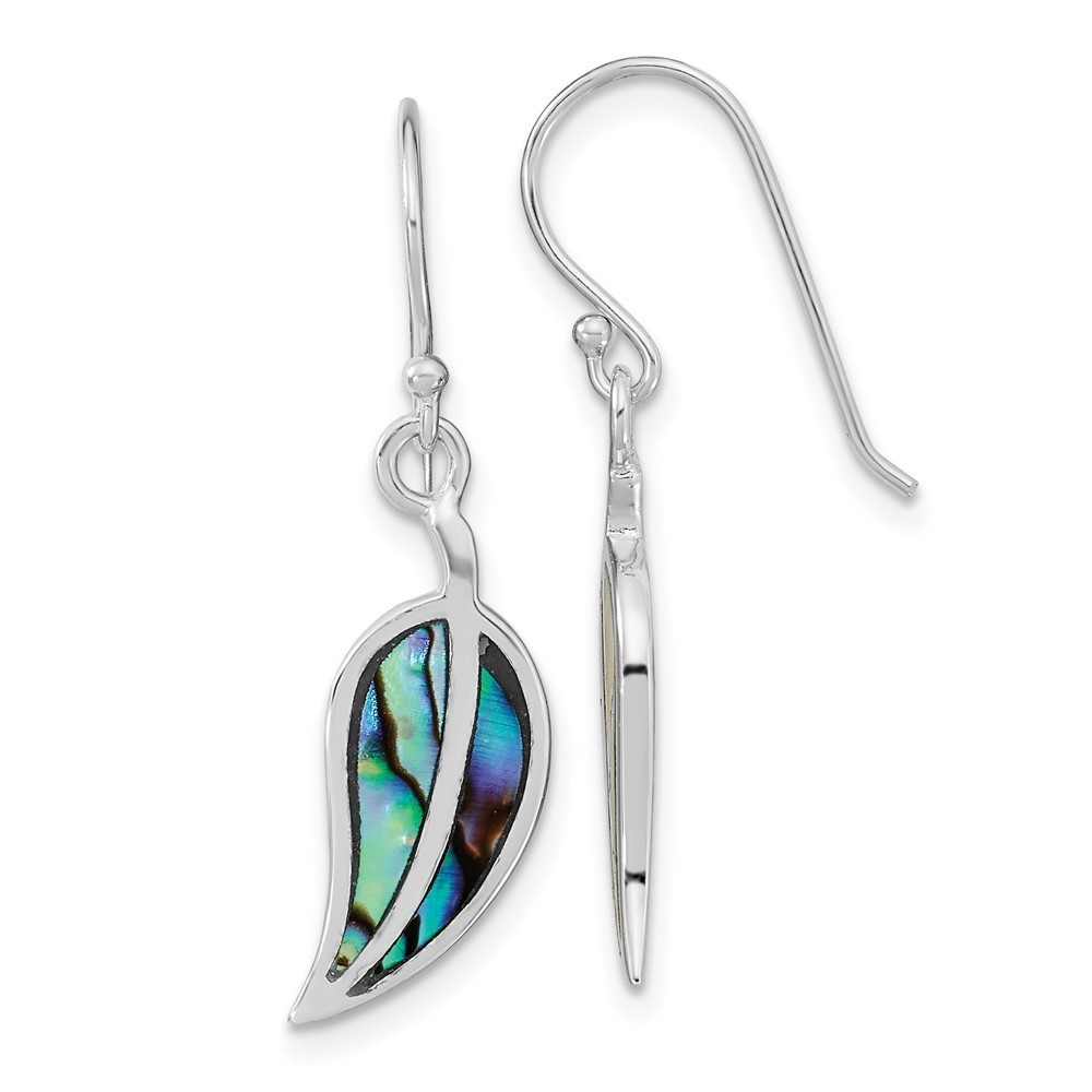 925 Sterling Silver RH-plated Abalone Leaf Shephard Hook Earrings